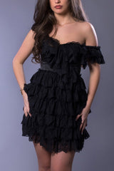 Close up Lace Layered Black Dress