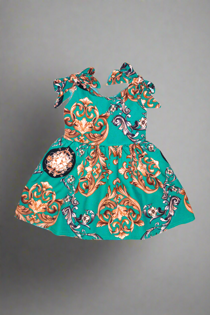 Girls Green Flared Bow Tie Dress - 1 Year / Green Girls Green Flared Bow Tie Dress - 1 Year / Green