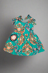 girls green gathered tie straps dress