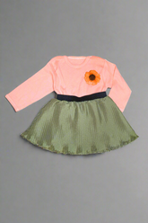 kids olive green pleated skirt with elastic waistband