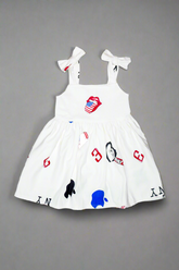 kids sleeveless white dress with bow straps and gathered bottom part