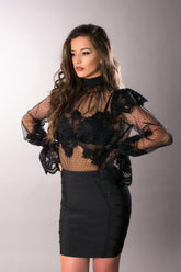 Black polka dot shirt with lace