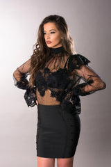 Black polka dot shirt with lace