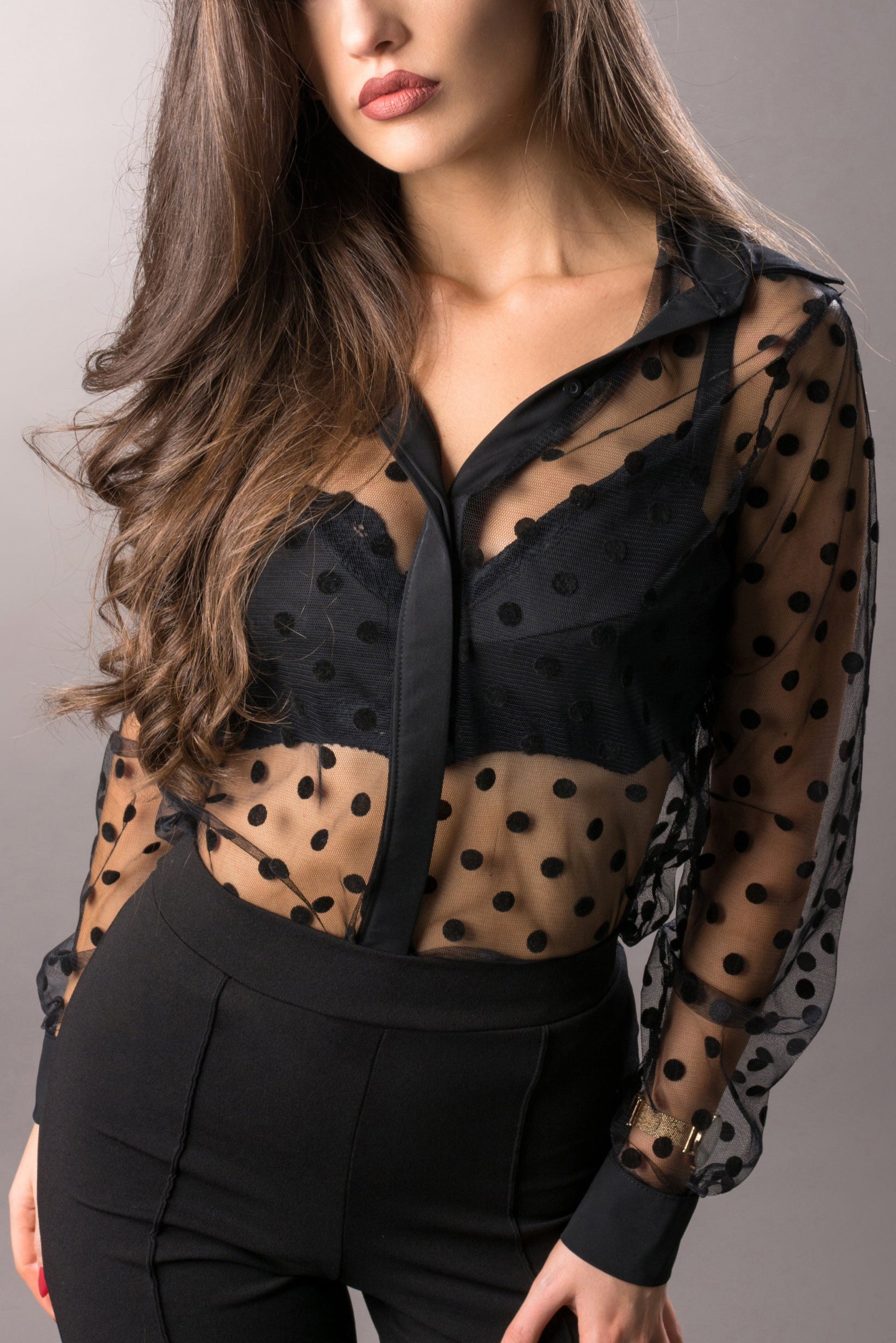 Black Mesh Polka Dot Shirt – Martina Design