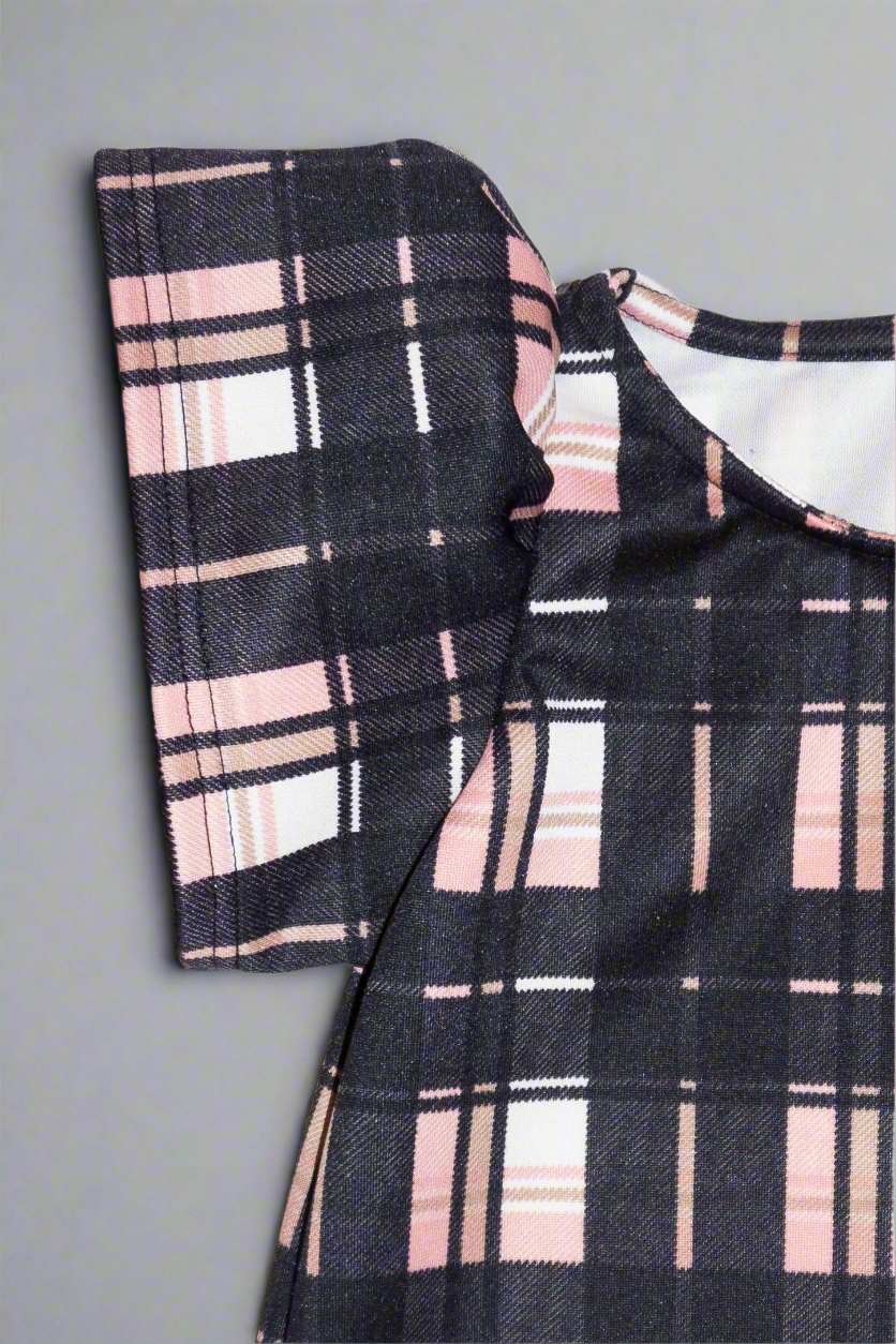 black and pink plaid dress Balmain