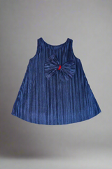 Girls blue pleated dress sleeveless with front bow