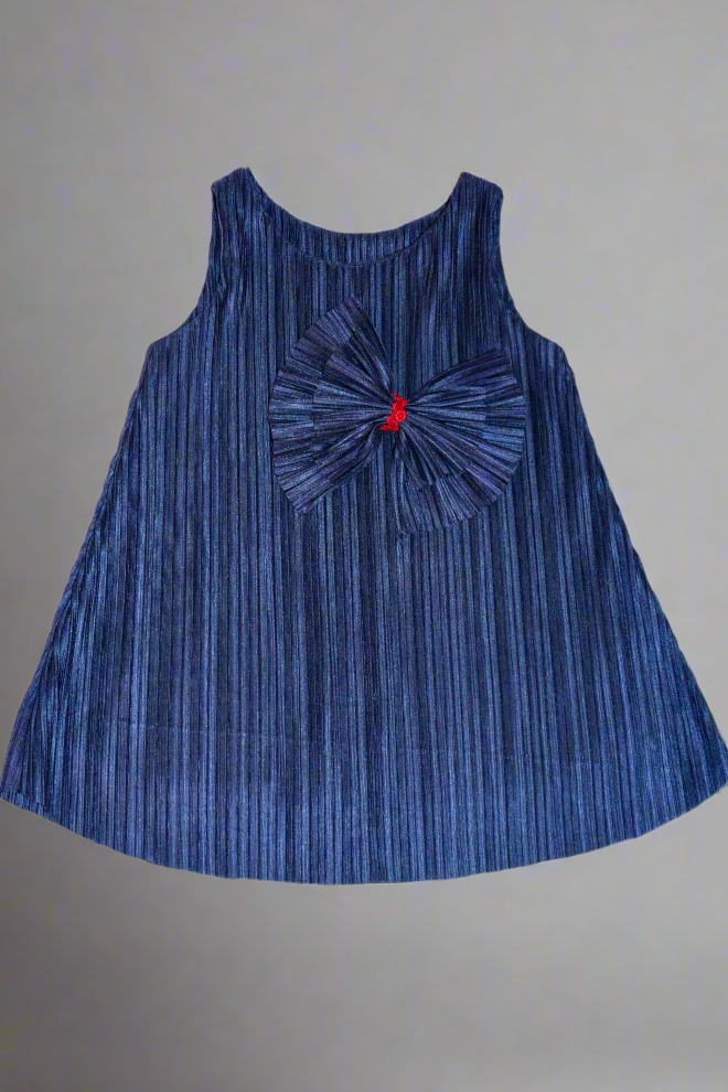 Blue A line Pleated Girls Dress
