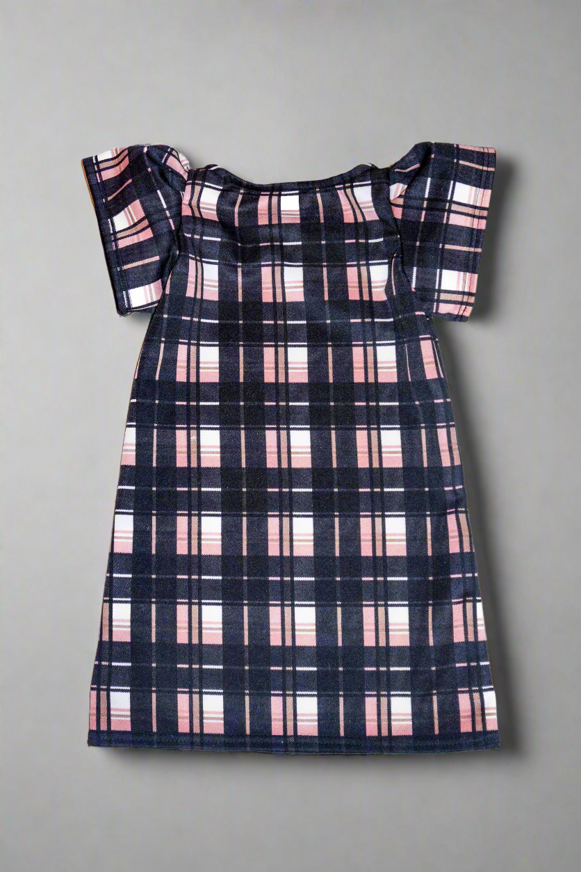 black and pink plaid dress Pink Plaid & Black Lace-Up Dress