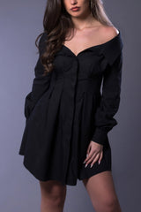 Close up Black Off the Shoulder Shirt Dress