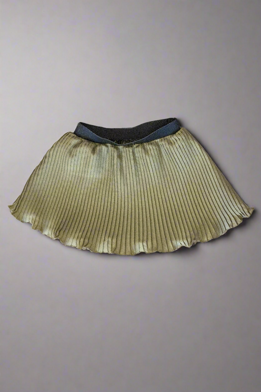 kids olive green pleated skirt with elastic waistband and lettuce hem