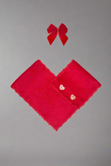 kids red poncho with lace edge and heart buttons