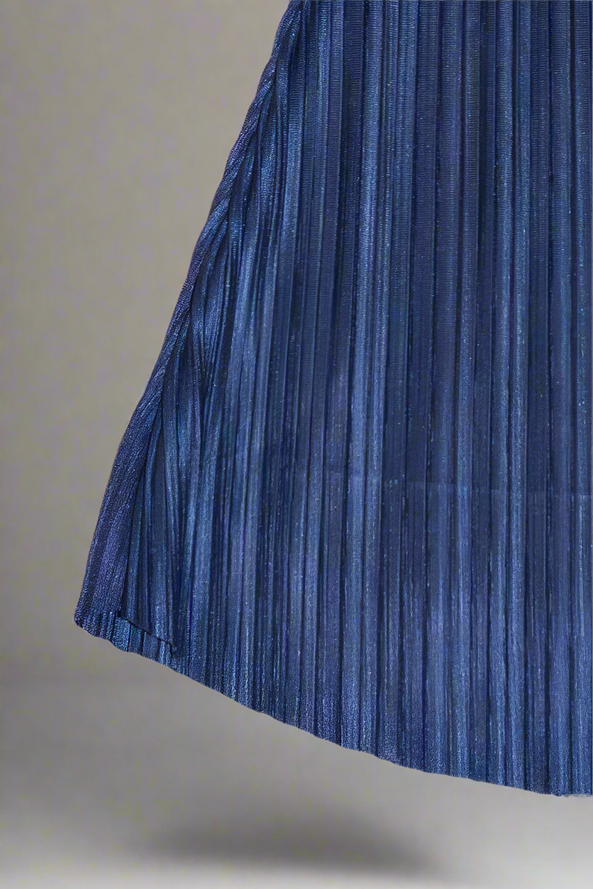 close up pleated blue fabric kids dress