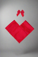 back view kids red triangle poncho with lace hem