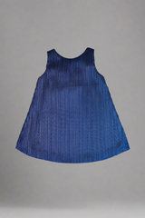 back view 1-line girls sleeveless dress in blue 