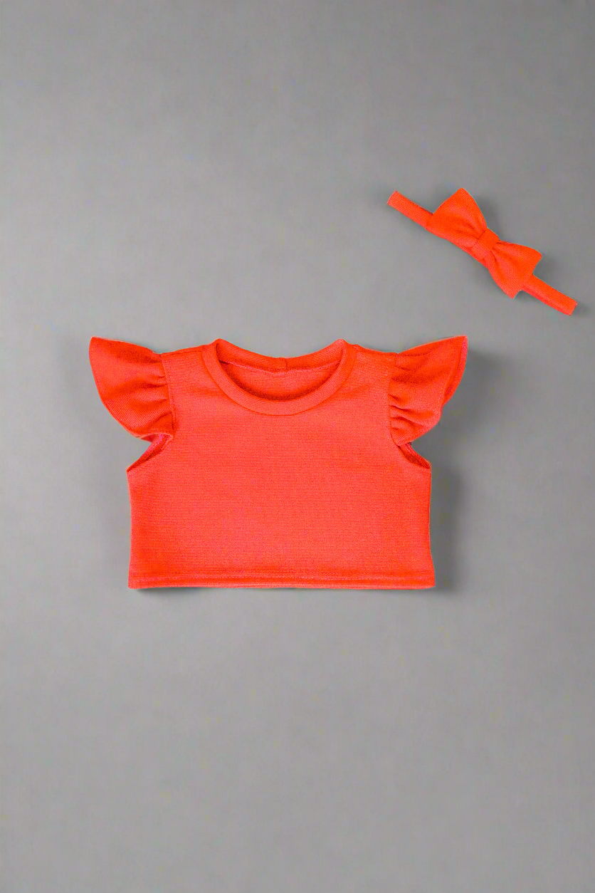 Girls Neon Orange Set, T-shirt and Circle Skirt