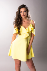 off the shoulder frill yellow dress