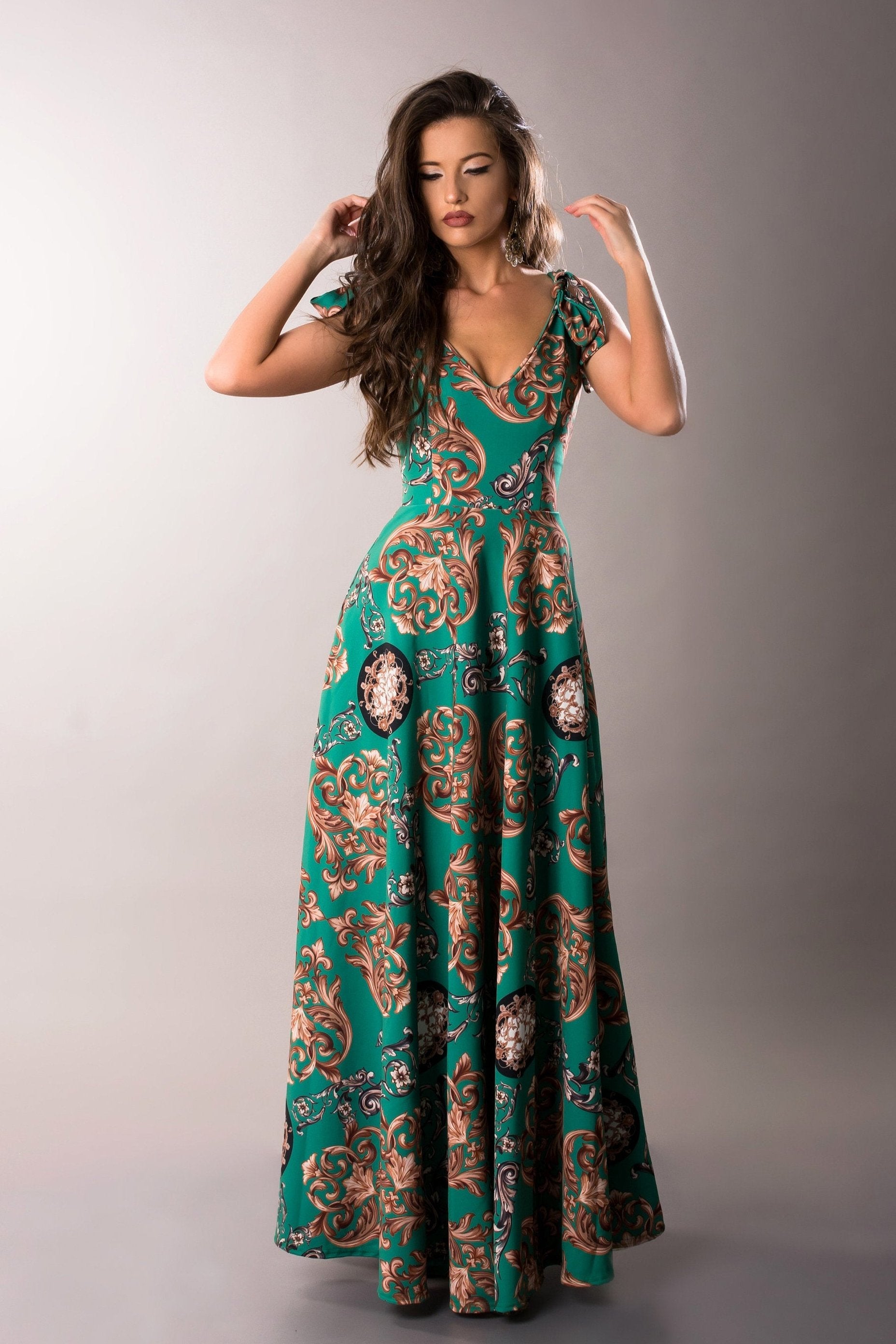 Green princess dress with tie straps