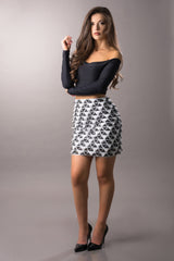 mini sequins and tassel black and white skirt