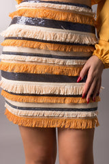close up high waist fringe sequin skirt