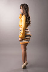 back view a-line orange tassel sequin high waist skirt
