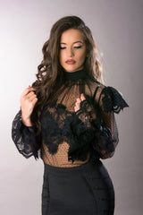 polka dot mesh shirt in black